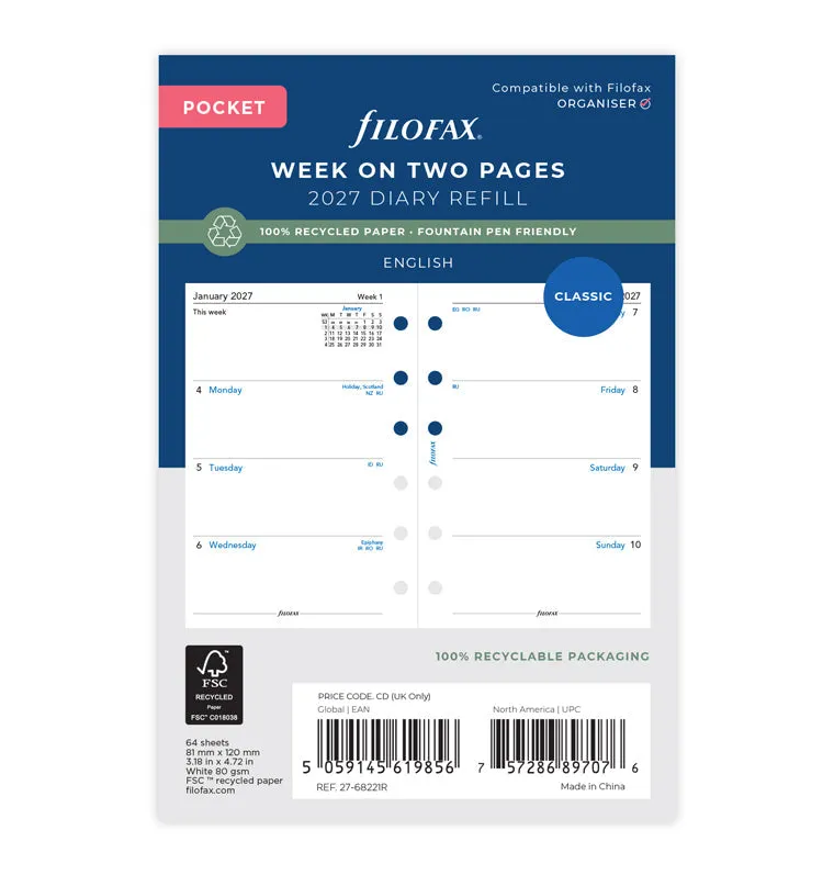 filofax-refill-diario-pocket-2027-settimanale-riciclato image 1