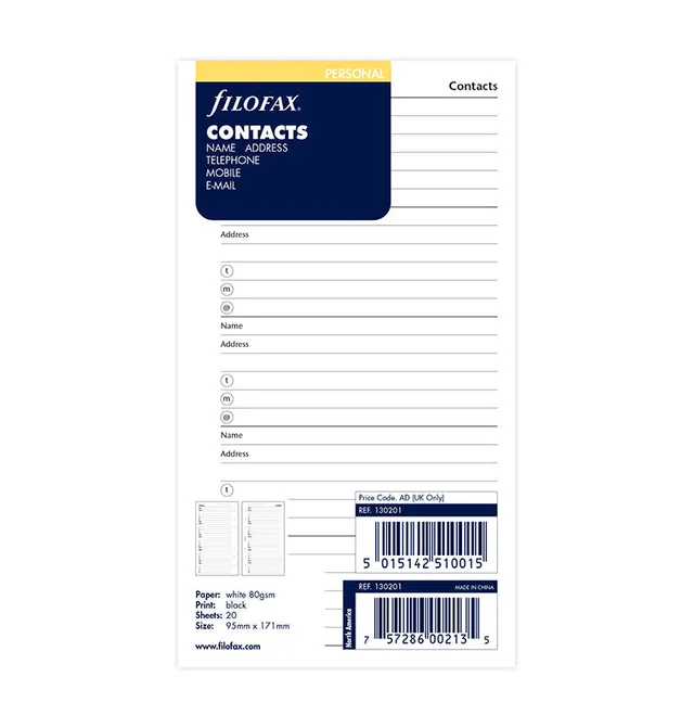 filofax-contatti-personal-ricambio-20-fogli image 1
