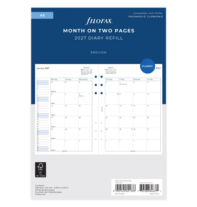 filofax-planner-mensile-2-pagine-a5-inglese-2027 image 1