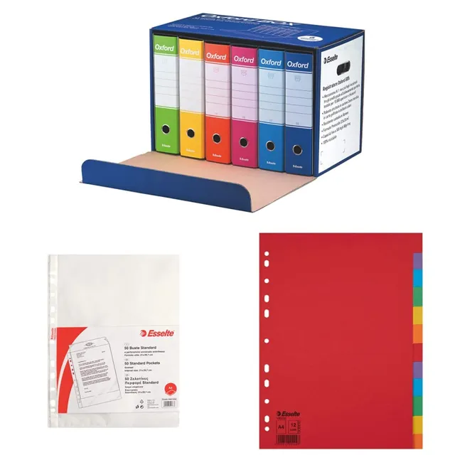 esselte-oxford-box-g85-set-6-raccoglitori-a4-50-buste-divisori-12-tasti image 1