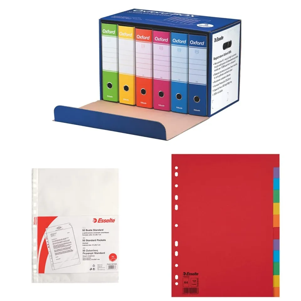 esselte-oxford-box-g85-set-6-raccoglitori-a4-50-buste-divisori-12-tasti image 1