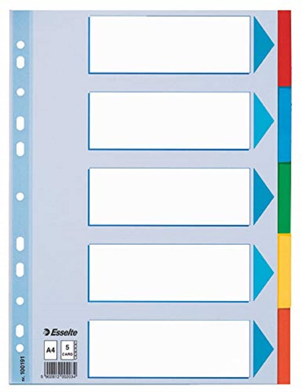 esselte-divisori-a4-5-tasti-colorati-cartoncino-riciclato-con-indice image 1