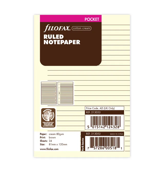 filofax-fogli-a-righe-crema-pocket-ricarica-20-fogli image 1