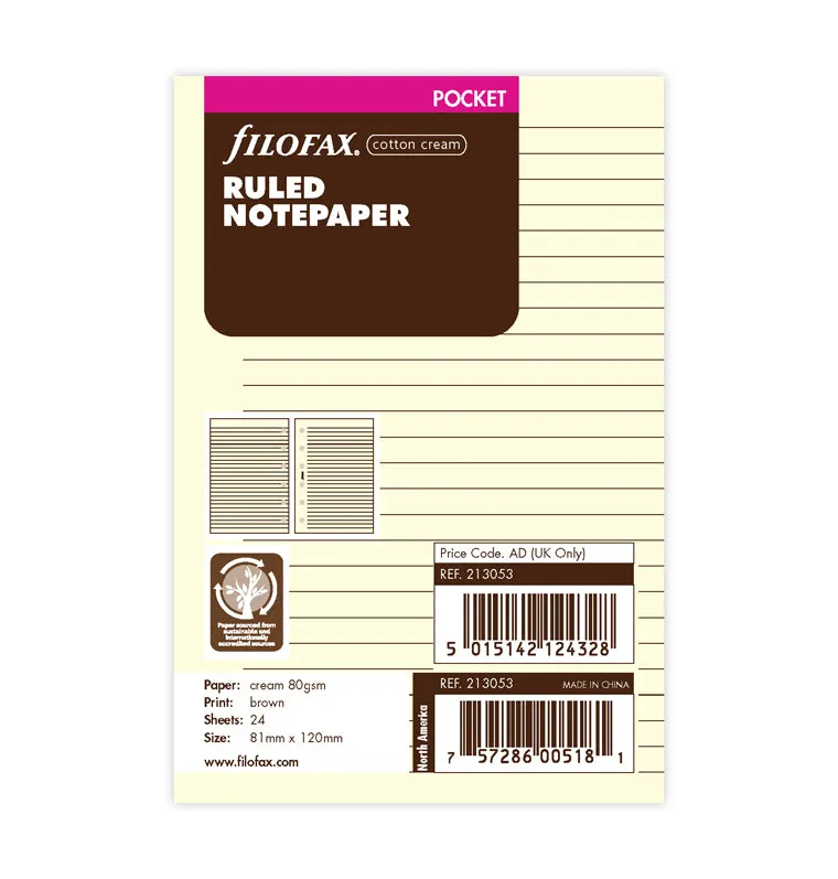 filofax-fogli-a-righe-crema-pocket-ricarica-20-fogli image 1