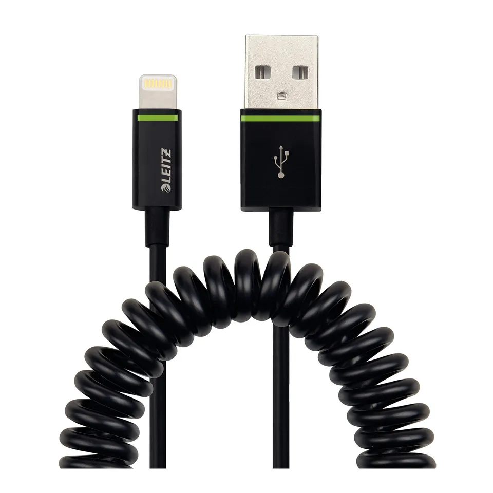 leitz-cavo-spiralato-lightning-usb-1m-nero-62150095 image 1