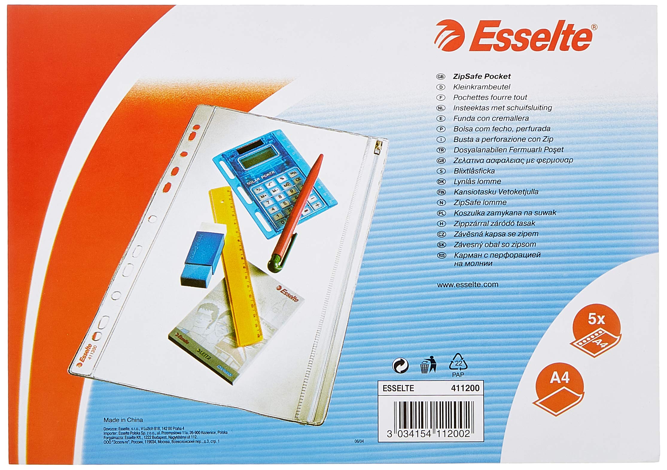 esselte-buste-a-perforazione-con-zip-19x30-cm-pvc-confezione-5-pezzi image 2