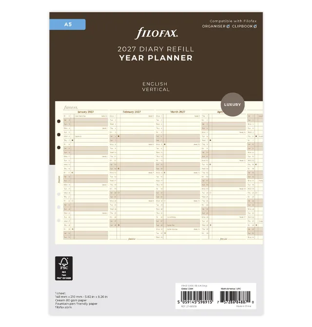 filofax-planner-annuale-verticale-crema-a5-inglese-2027 image 1