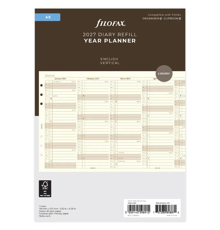 filofax-planner-annuale-verticale-crema-a5-inglese-2027 image 1