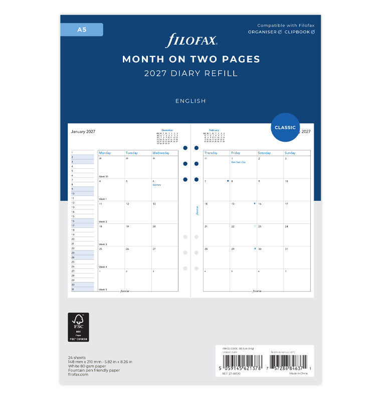 filofax-planner-mensile-2-pagine-a5-inglese-2027 image 1