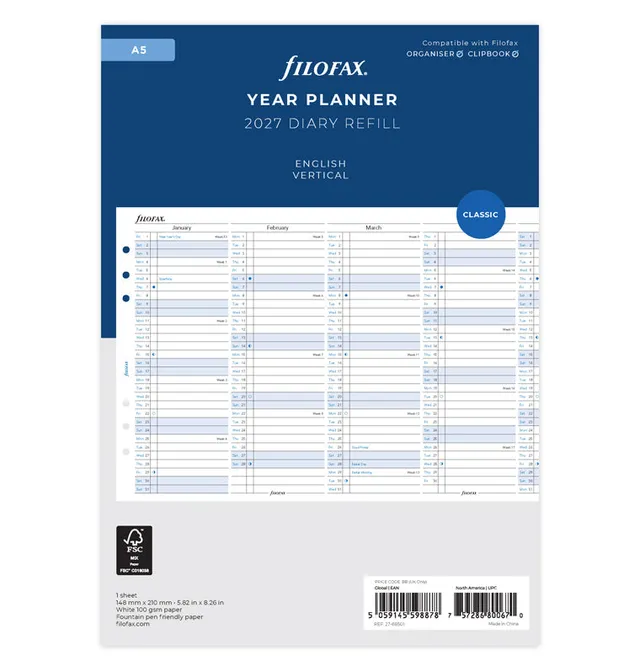 filofax-planner-annuale-verticale-a5-2027-inglese image 1