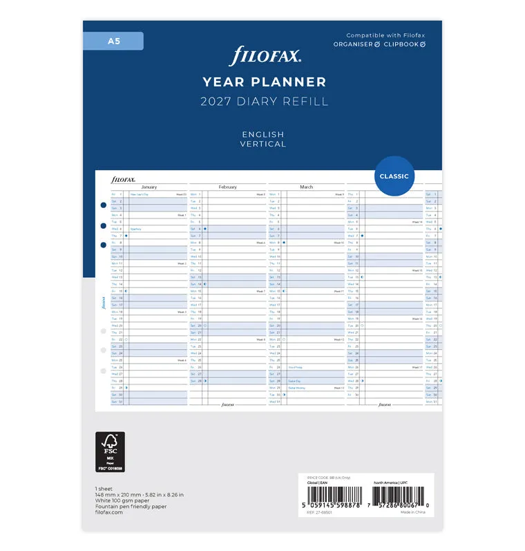filofax-planner-annuale-verticale-a5-2027-inglese image 1