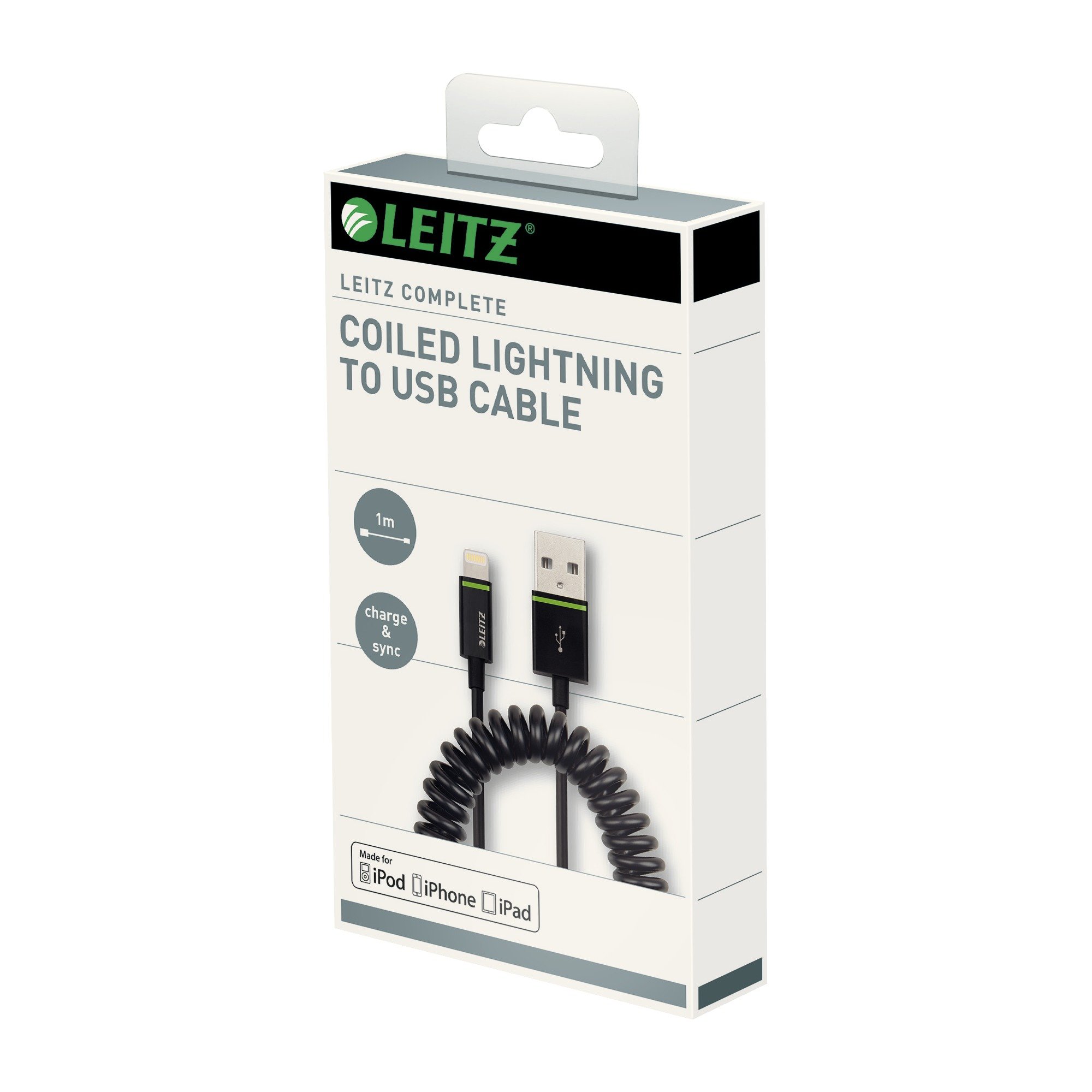 leitz-cavo-spiralato-lightning-usb-1m-nero-62150095 image 2