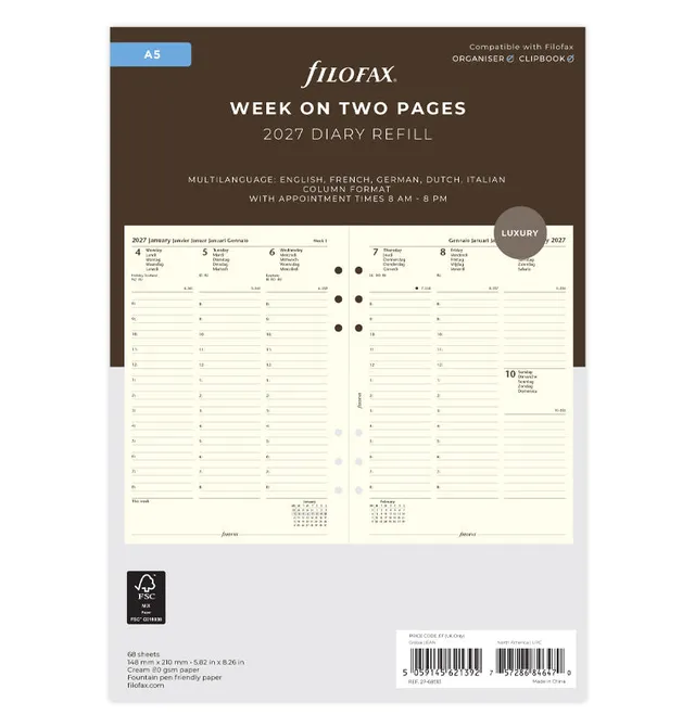 filofax-refill-diario-a5-2027-1-settimana-su-2-pagine-crema image 1