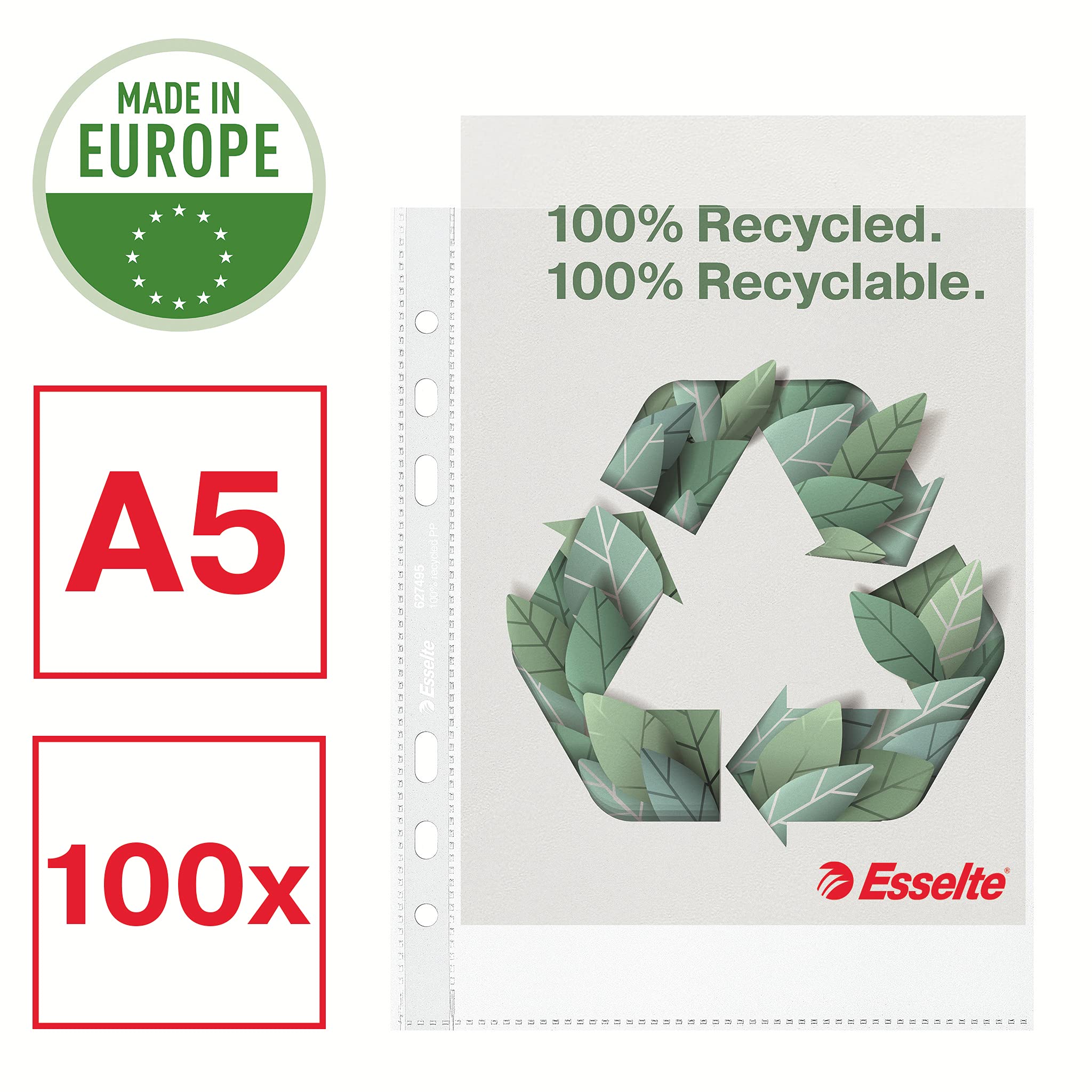 esselte-office-buste-perforate-a5-antiriflesso-riciclate-100-conf-100-pz image 2
