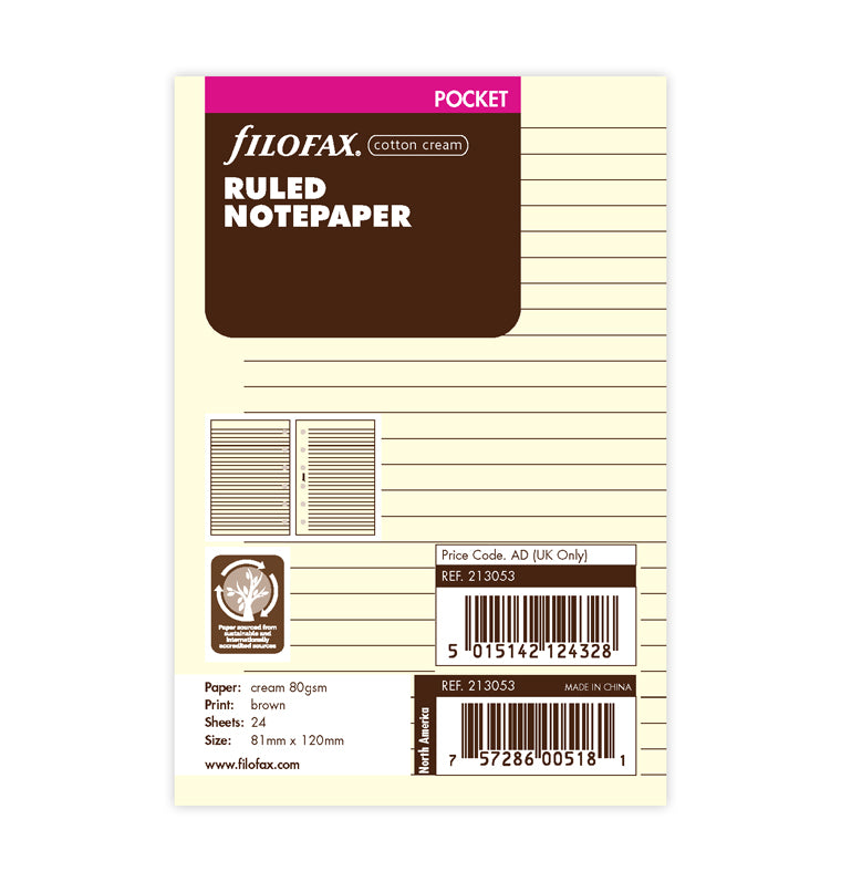 filofax-fogli-a-righe-crema-pocket-ricarica-20-fogli image 1