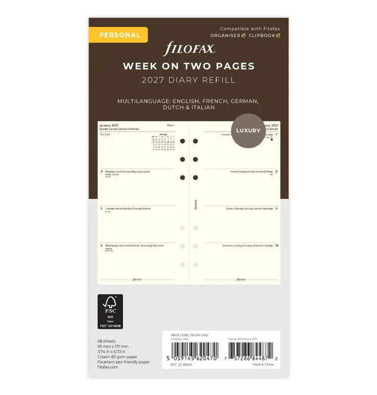 filofax-calendario-1-settimana-su-2-pagine-personal-crema-2027-multilingua image 1