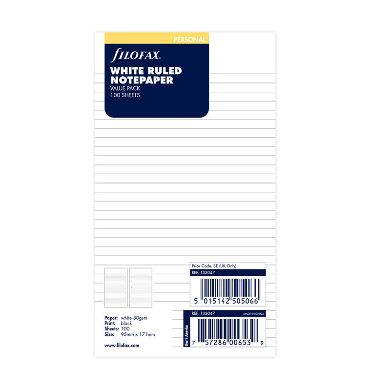 filofax-fogli-a-righe-bianco-personal-100-fogli image 1