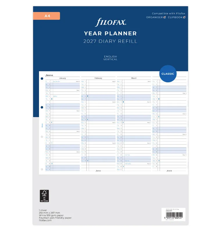 filofax-planner-annuale-verticale-a4-inglese-2027 image 1
