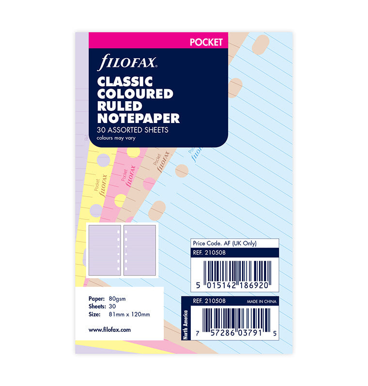 filofax-fogli-a-righe-colorati-pocket-30-pz image 1
