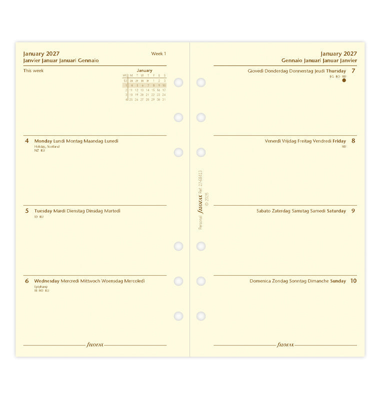 filofax-calendario-1-settimana-su-2-pagine-personal-crema-2027-multilingua image 4