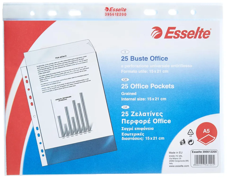 esselte-office-buste-perforate-a5-in-ppl-antiriflesso-confezione-da-25 image 1