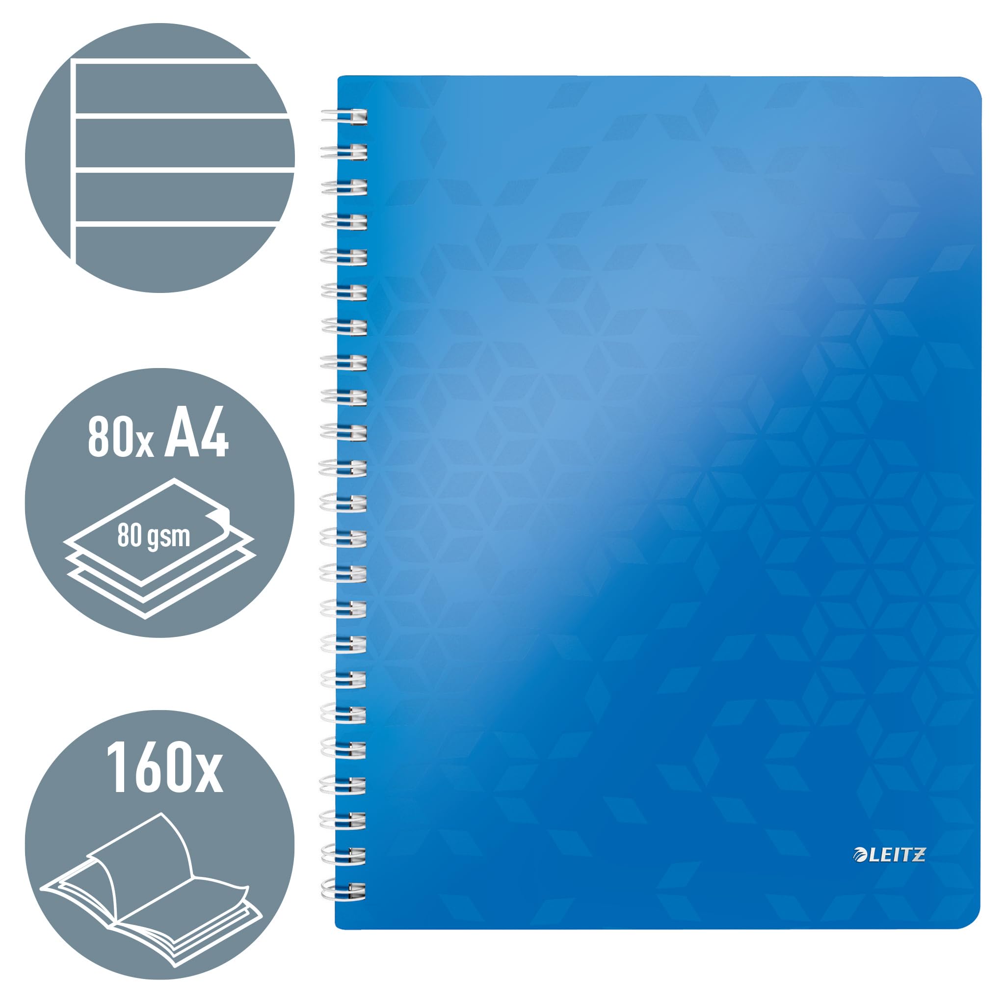 leitz-wow-blocco-spirale-a4-righe-80-fogli-blu-metallizzato-46370136 image 2