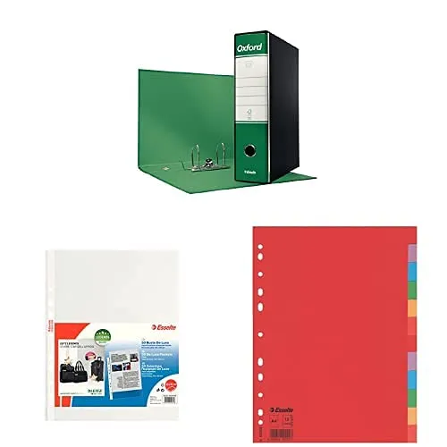 esselte-oxford-g85-registratore-protocollo-8cm-verde-buste-deluxe-divisori image 1