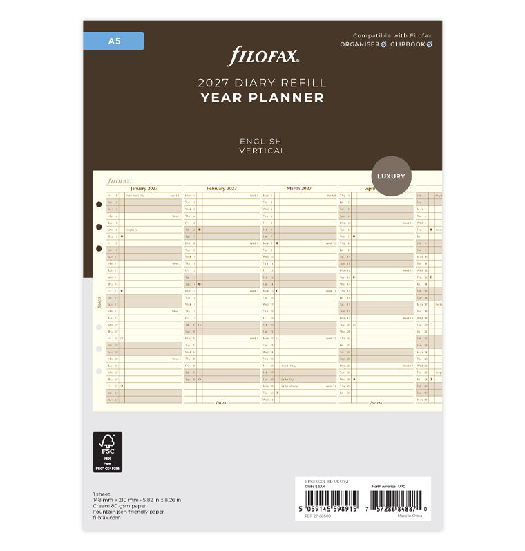 filofax-planner-annuale-verticale-crema-a5-inglese-2027 image 1