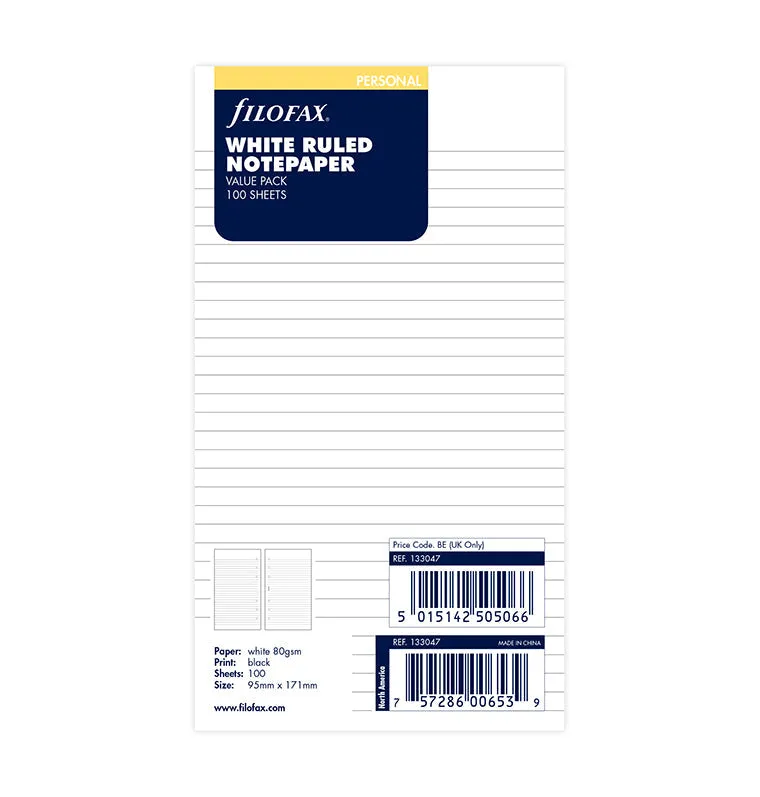 filofax-fogli-a-righe-bianco-personal-100-fogli image 1