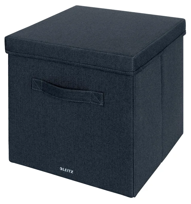 leitz-set-2-scatole-portaoggetti-tessuto-cubo-con-coperchio-grigio image 1