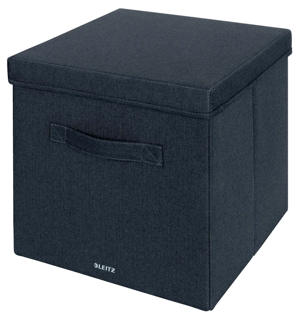 leitz-set-2-scatole-portaoggetti-tessuto-cubo-con-coperchio-grigio image 1