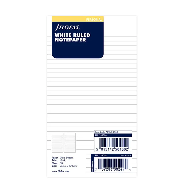 filofax-fogli-a-righe-bianchi-personal-30-fogli image 1