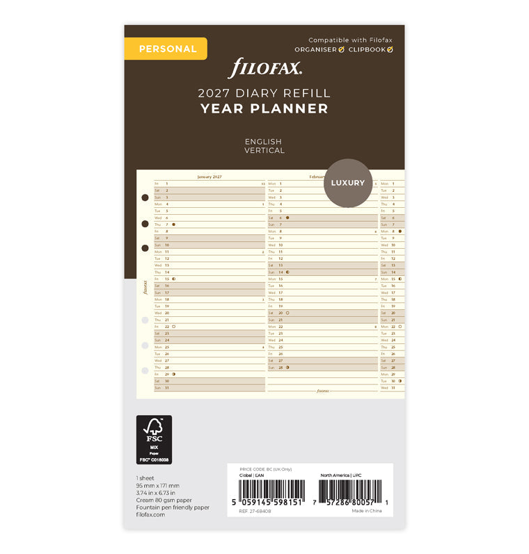 filofax-planner-annuale-verticale-crema-personal-inglese-2027 image 1