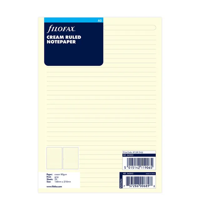 filofax-fogli-a-righe-crema-a5-25-fogli image 1