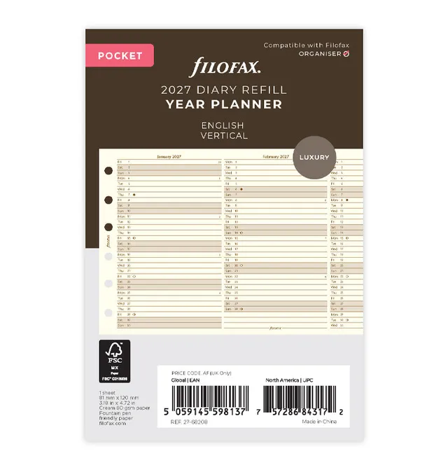 filofax-planner-annuale-verticale-crema-pocket-inglese-2027 image 1