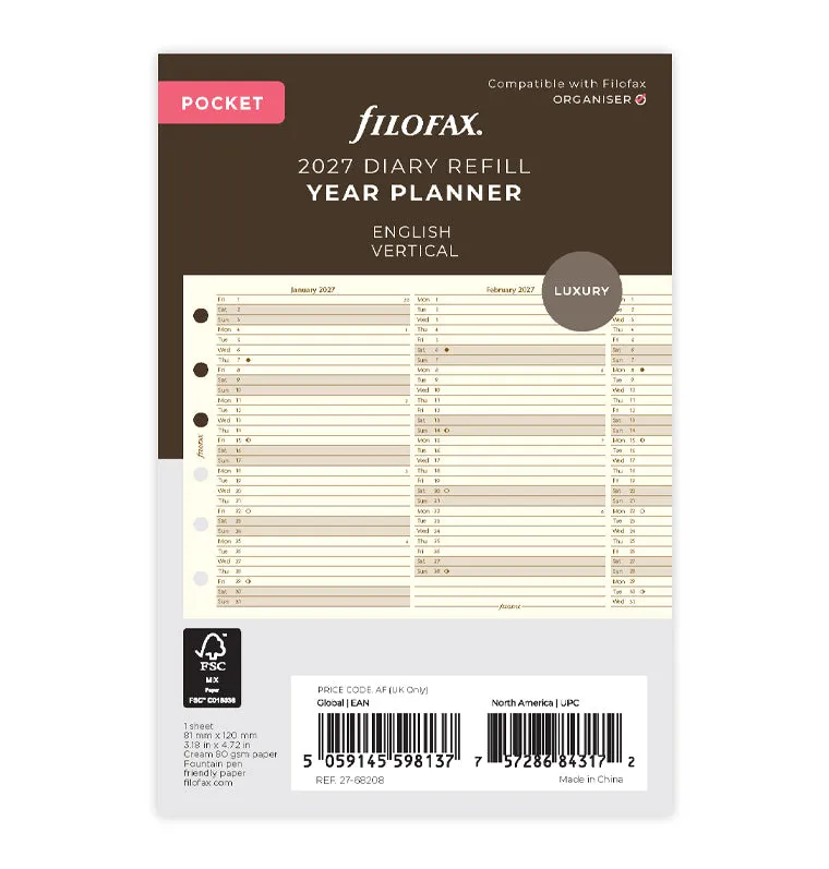 filofax-planner-annuale-verticale-crema-pocket-inglese-2027 image 1