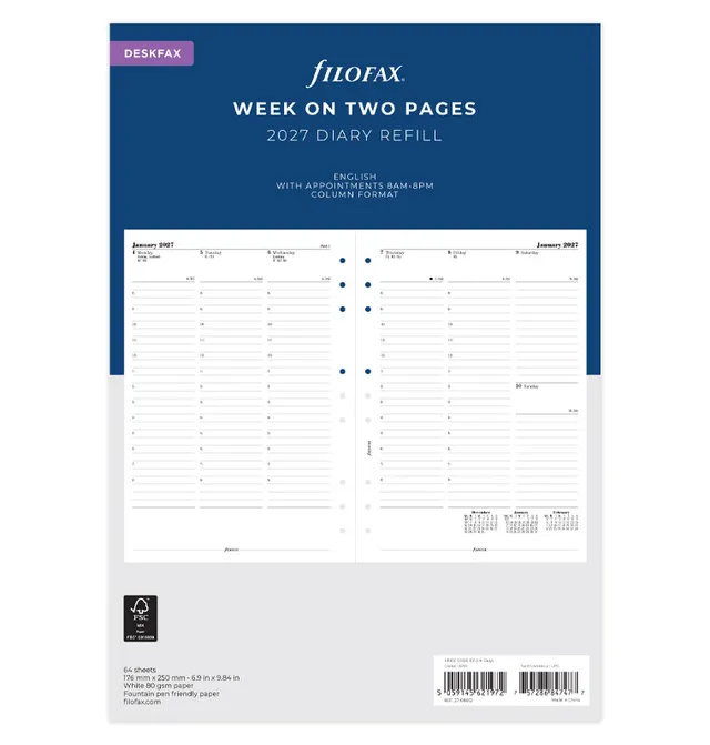 filofax-calendario-1-settimana-su-2-pagine-con-note-deskfax-inglese-2027 image 1