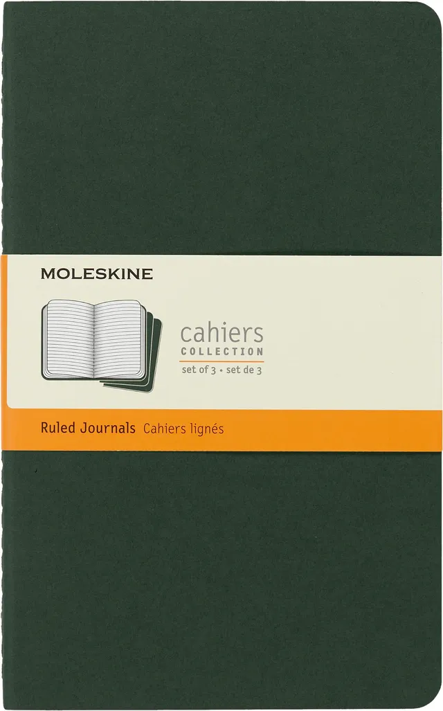 moleskine-cahier-journal-set-3-quaderni-large-13x21-cm-verde-mirto-80-pagine-rig image 1