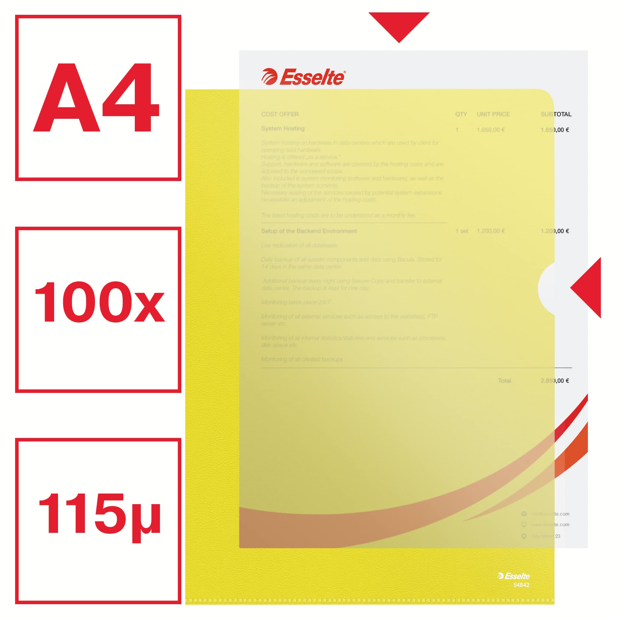 esselte-buste-a-l-deluxe-a4-ppl-antiriflesso-gialle-100-pz image 2