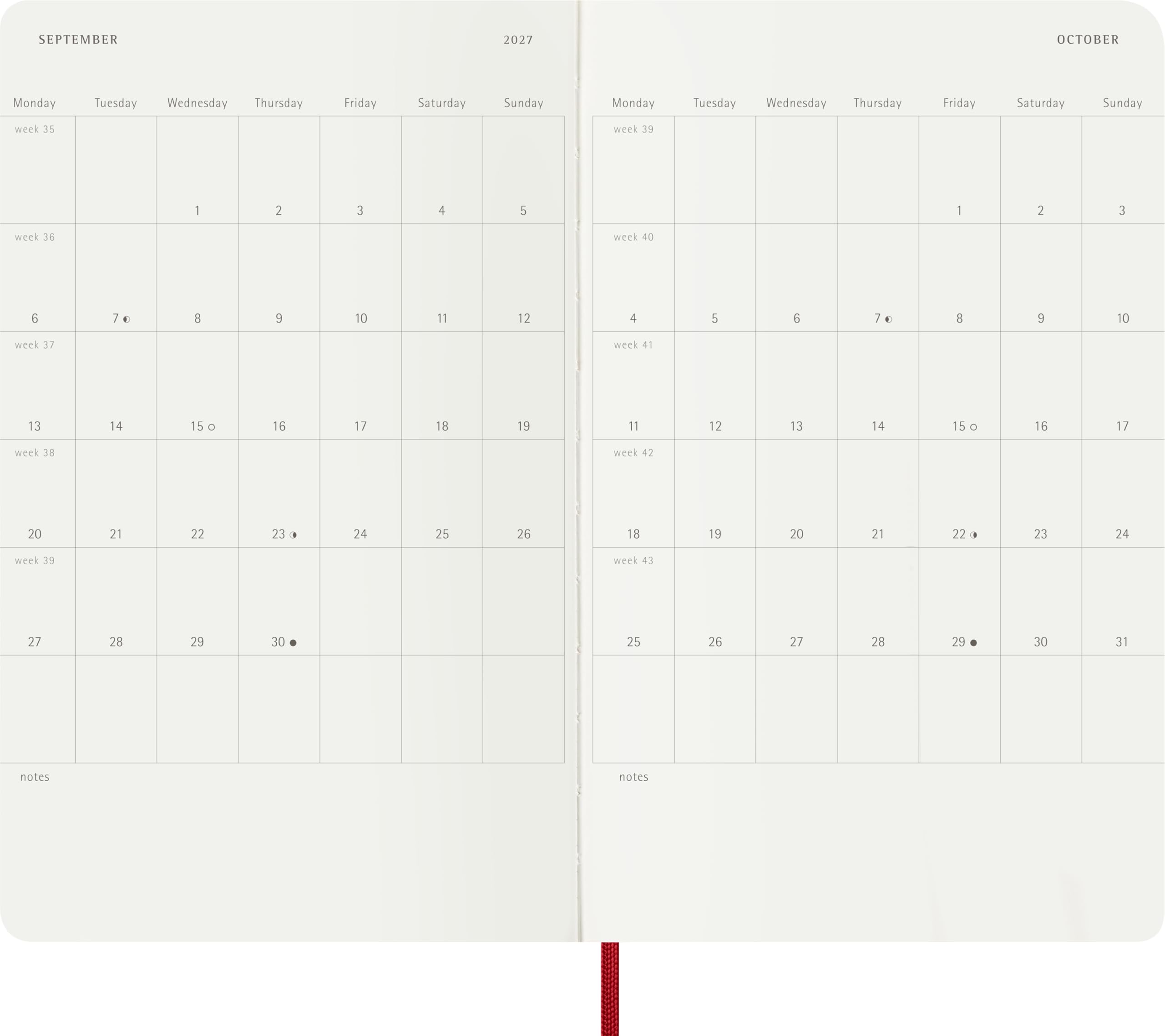 moleskine-agenda-settimanale-2027-large-13x21-cm-rosso-scarlatto-copertina-morbi image 4