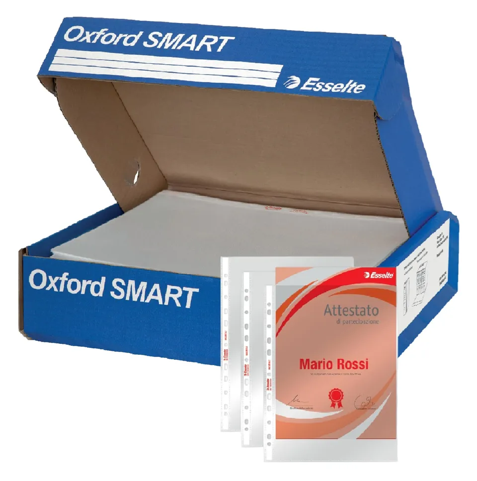 esselte-oxford-smart-400-buste-trasparenti-a4-con-box image 1