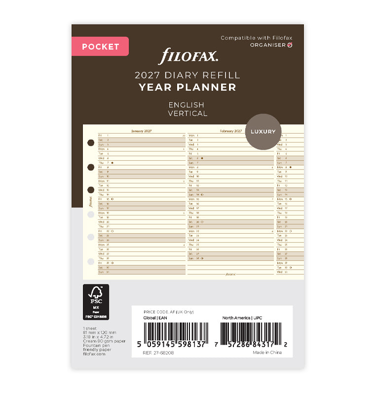 filofax-planner-annuale-verticale-crema-pocket-inglese-2027 image 1