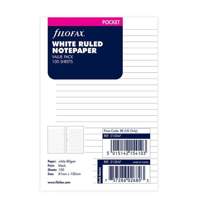 filofax-fogli-a-righe-bianchi-pocket-value-pack-100-fogli image 1