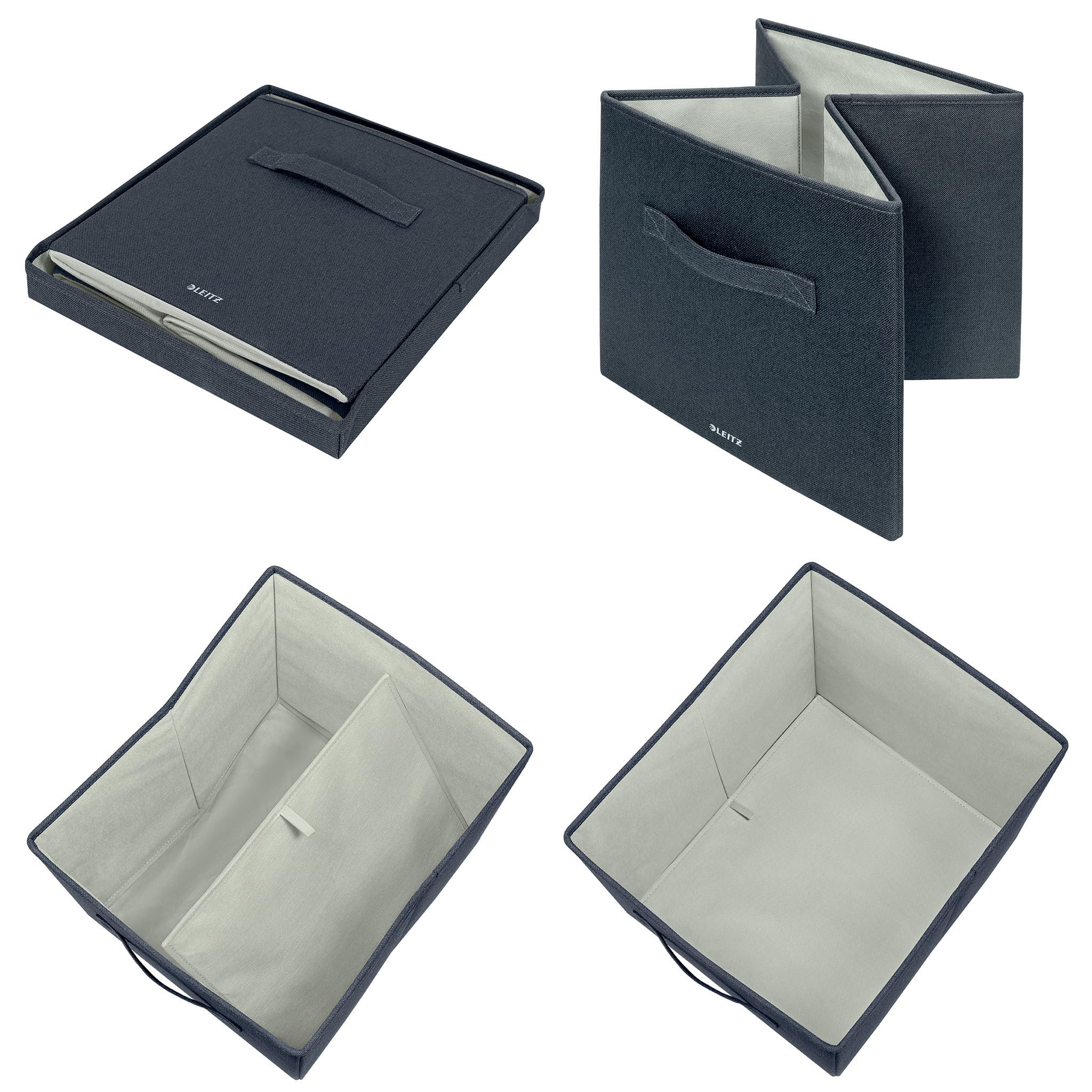 leitz-set-2-scatole-portaoggetti-tessuto-cubo-con-coperchio-grigio image 6