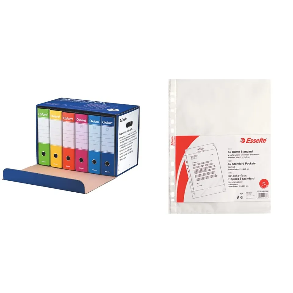 esselte-oxford-box-g85-set-6-raccoglitori-a4-50-buste-perforate-antiriflesso image 1