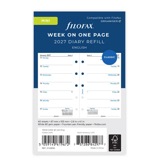 filofax-refill-calendario-1-settimana-per-pagina-mini-2027-inglese image 1