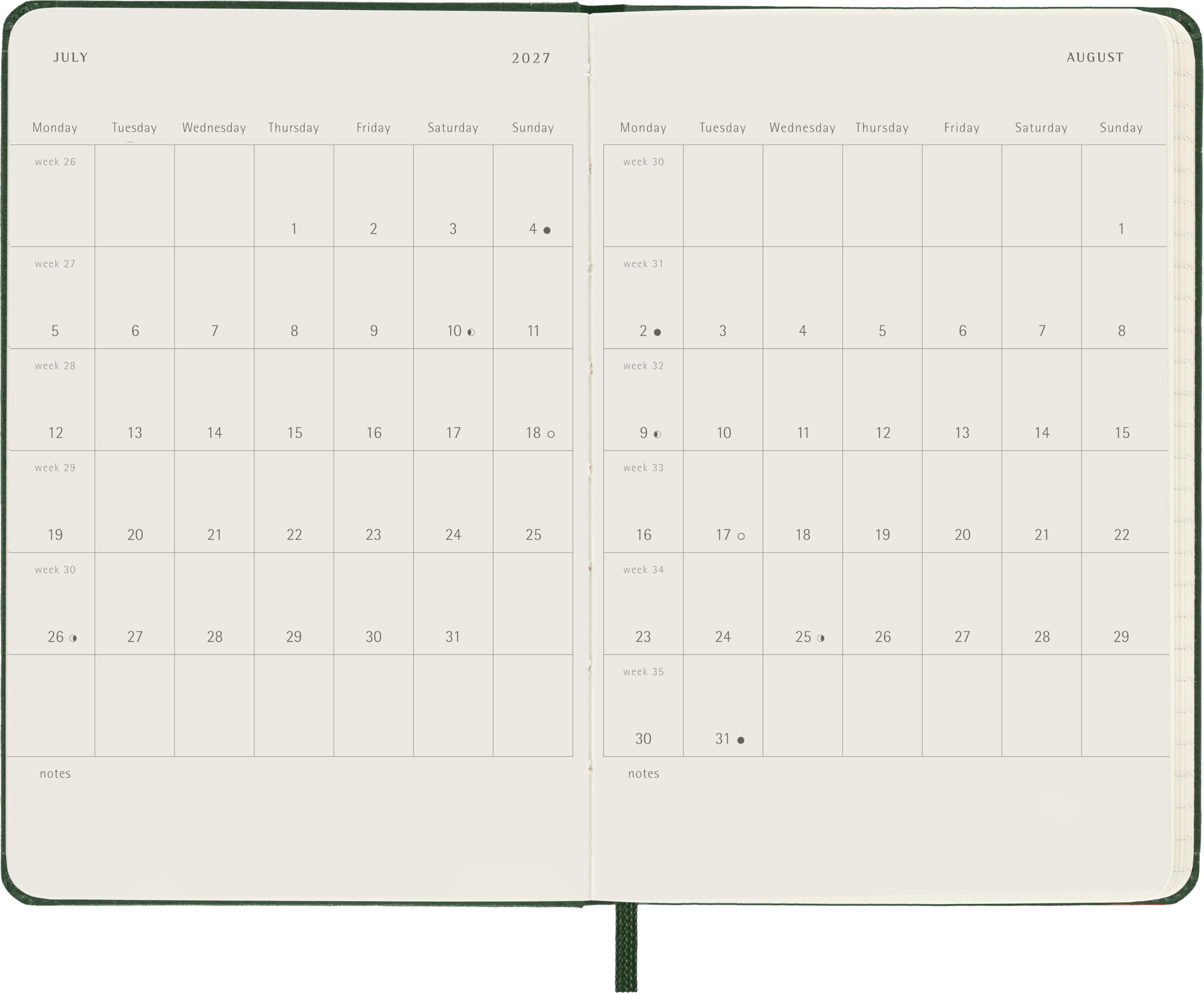 moleskine-agenda-settimanale-2027-pocket-9x14-cm-verde-mirto-copertina-rigida image 4