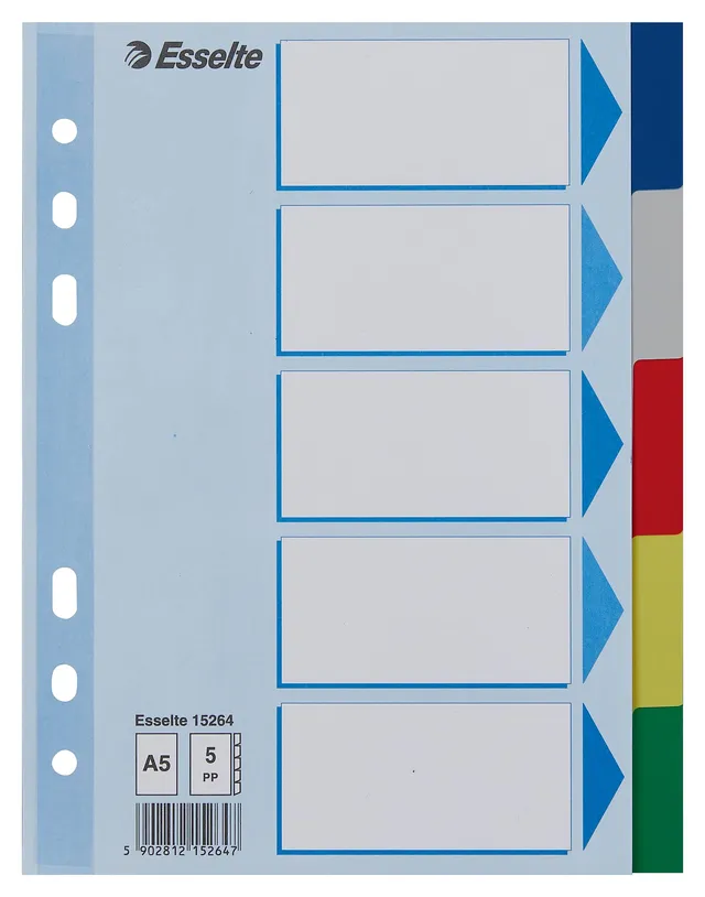 esselte-divisori-per-raccoglitori-5-tasti-a5-multicolore-15264 image 1