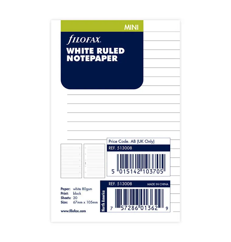 filofax-fogli-a-righe-bianchi-mini-20-fogli image 1