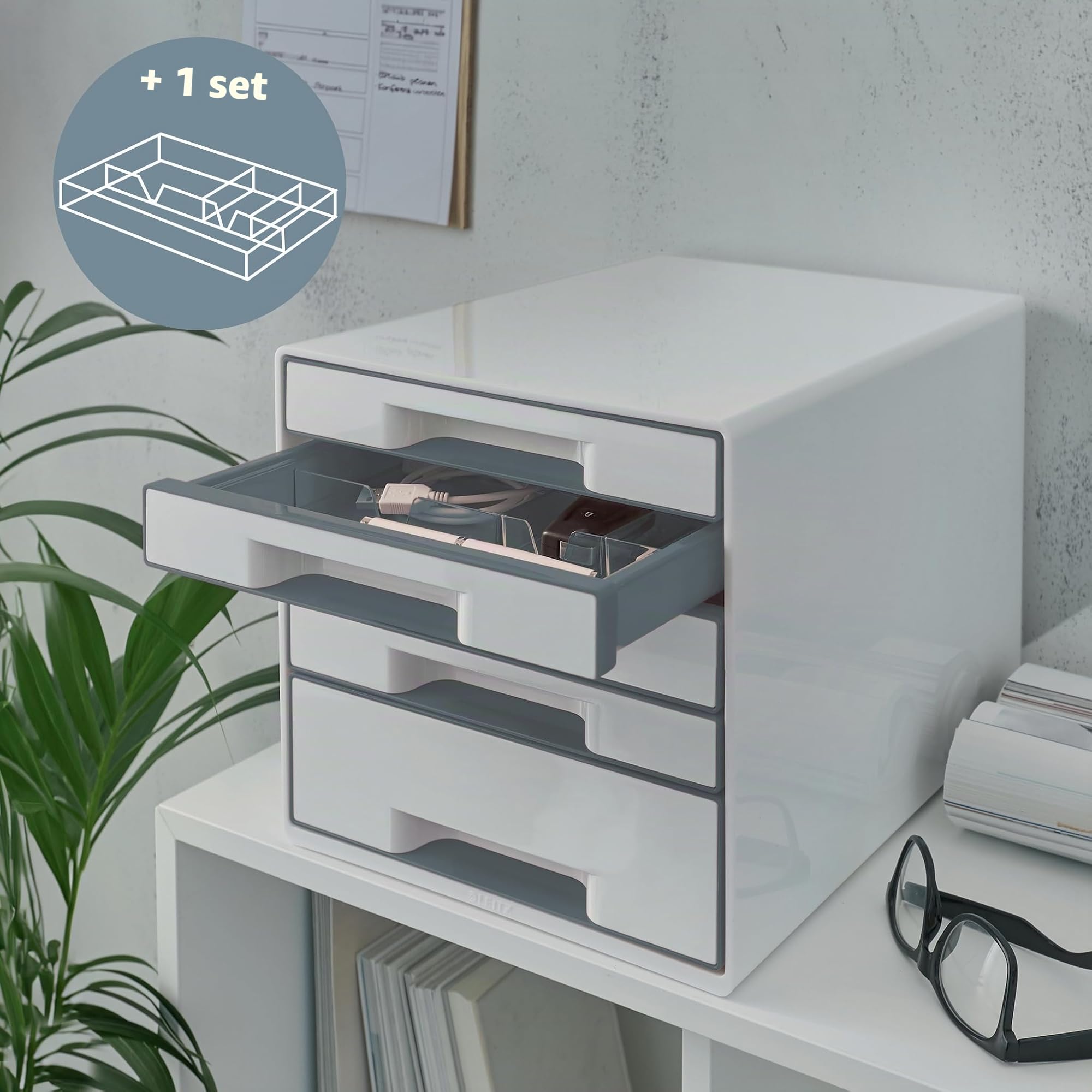 leitz-wow-cube-cassettiera-5-cassetti-a4-bianco-grigio-52142001 image 4